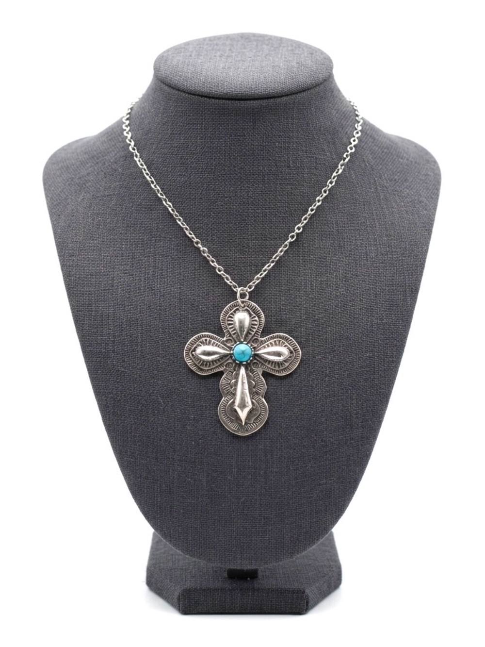 New Sterling Silver Handmade Natural Turquoise Religious Catholic Cross Necklace